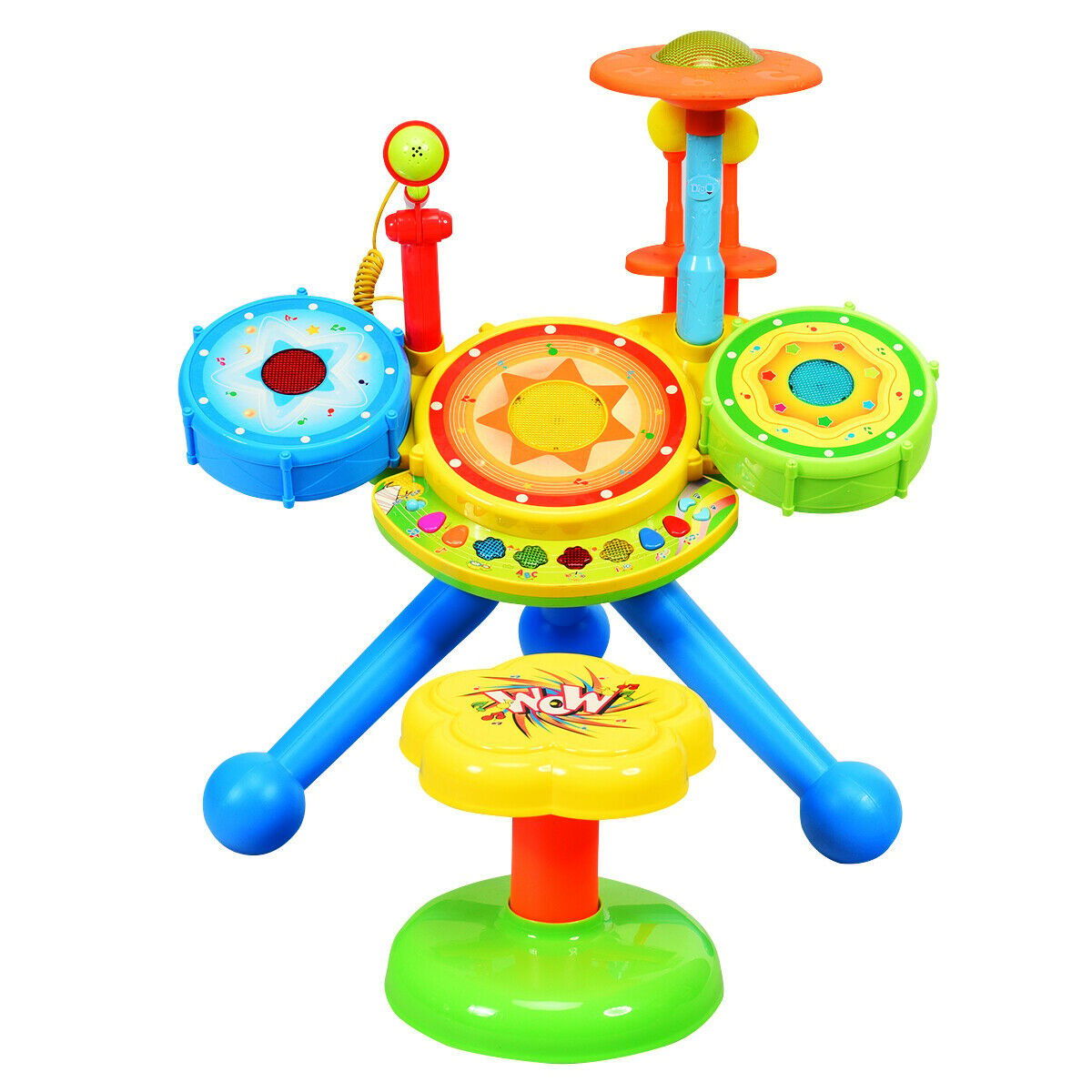 Electric Jazz Drum Set with Stool Microphone and LED Light, Multicolor Musical Toys   at Gallery Canada