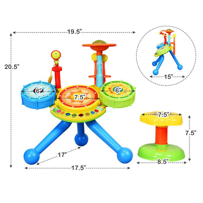 Electric Jazz Drum Set with Stool Microphone and LED Light, Multicolor Musical Toys   at Gallery Canada