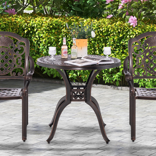 31.5" Cast Aluminum Table Patio Round Dining Table with Umbrella Hole, Copper - Gallery Canada