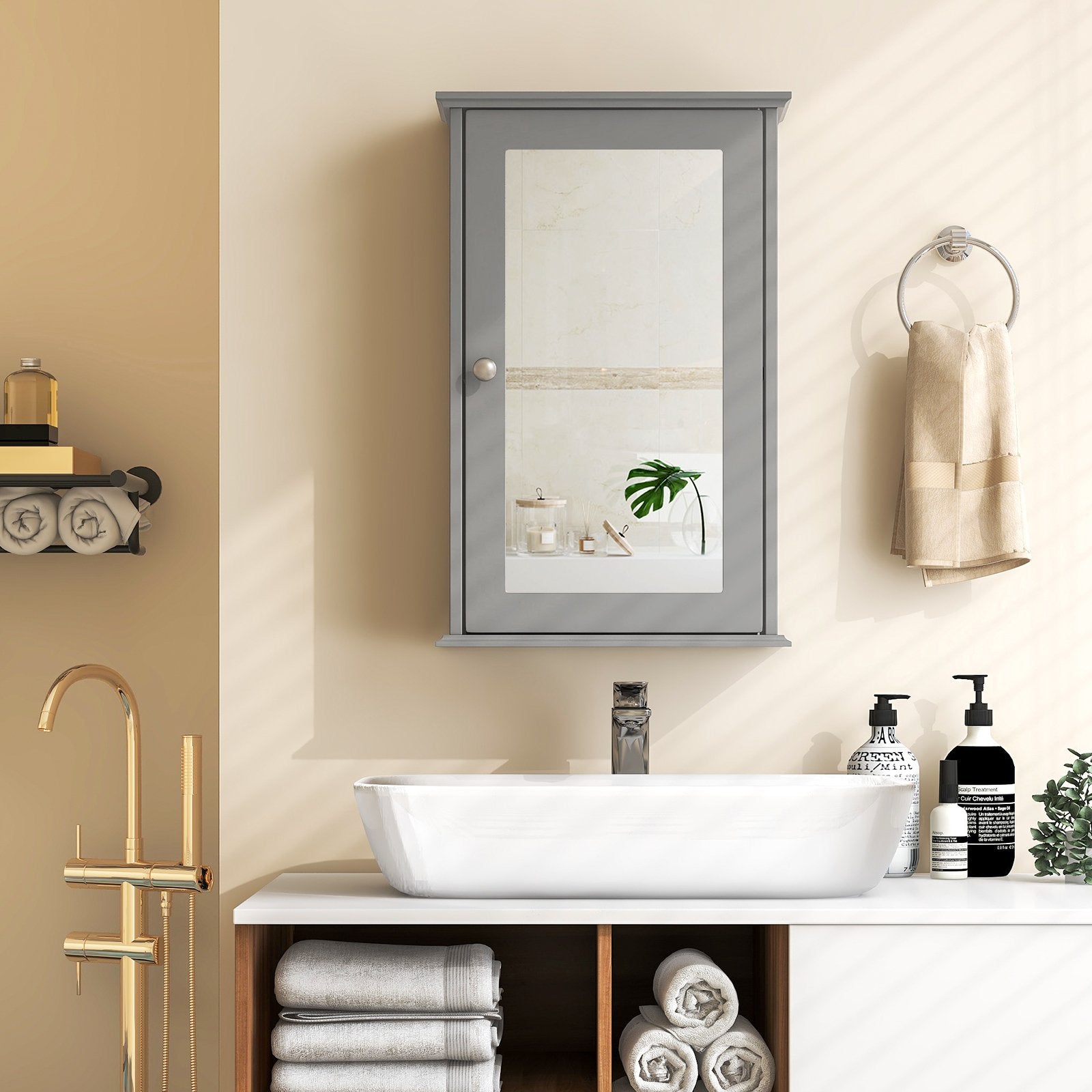 Bathroom Wall Cabinet with Single Mirror Door, Gray Wall Cabinets   at Gallery Canada