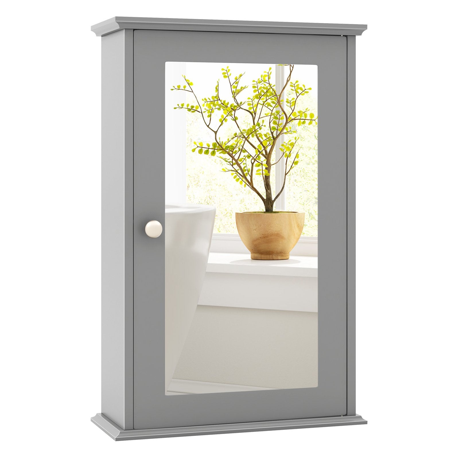 Bathroom Wall Cabinet with Single Mirror Door, Gray Wall Cabinets Gray at Gallery Canada
