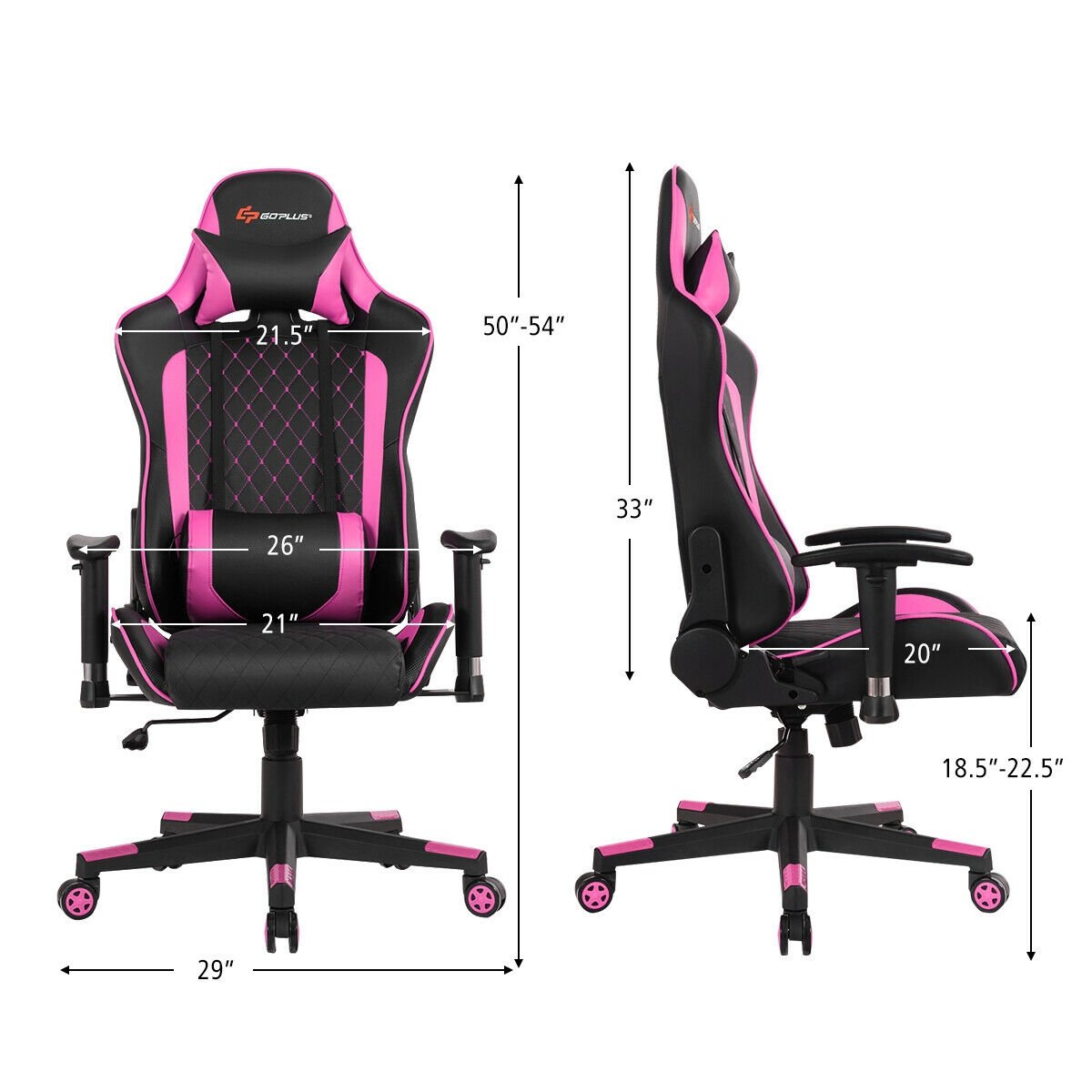 Massage Gaming Chair with Lumbar Support and Headrest, Pink Gaming Chairs   at Gallery Canada