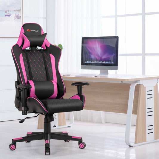 Massage Gaming Chair with Lumbar Support and Headrest, Pink Gaming Chairs   at Gallery Canada