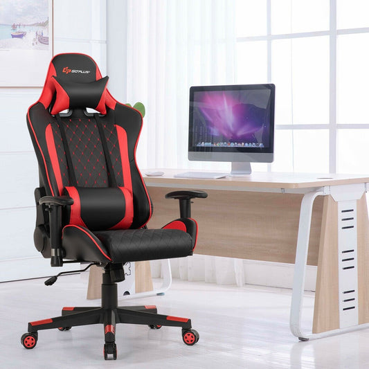 Massage Gaming Chair with Lumbar Support and Headrest, Red Gaming Chairs   at Gallery Canada