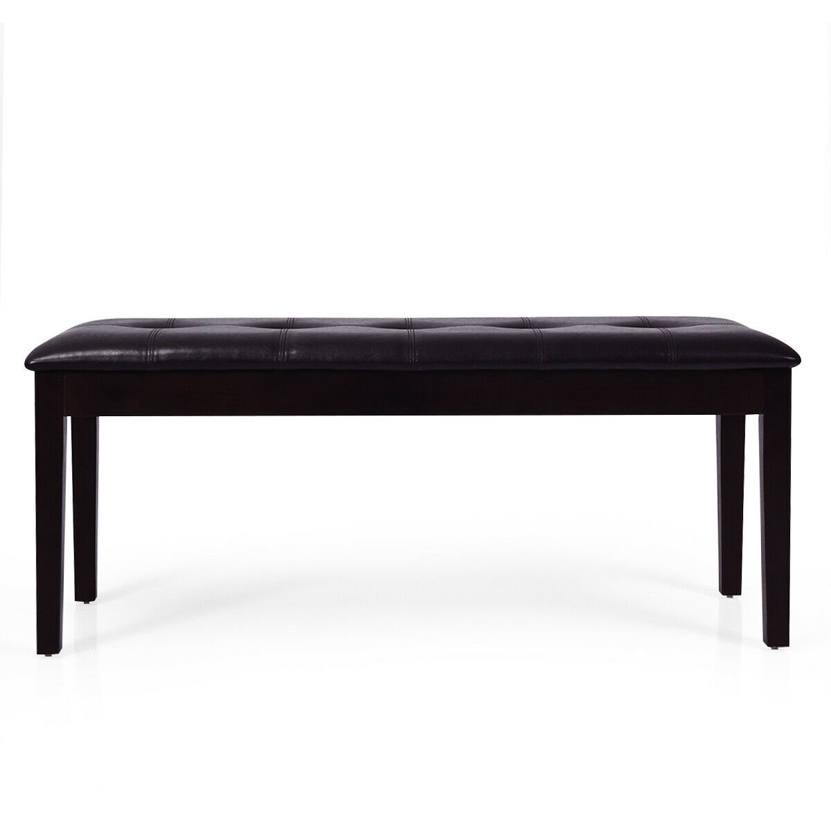 Upholstered Dining Room PU Bench Solid Wood Button Tufted, Brown Ottomans   at Gallery Canada