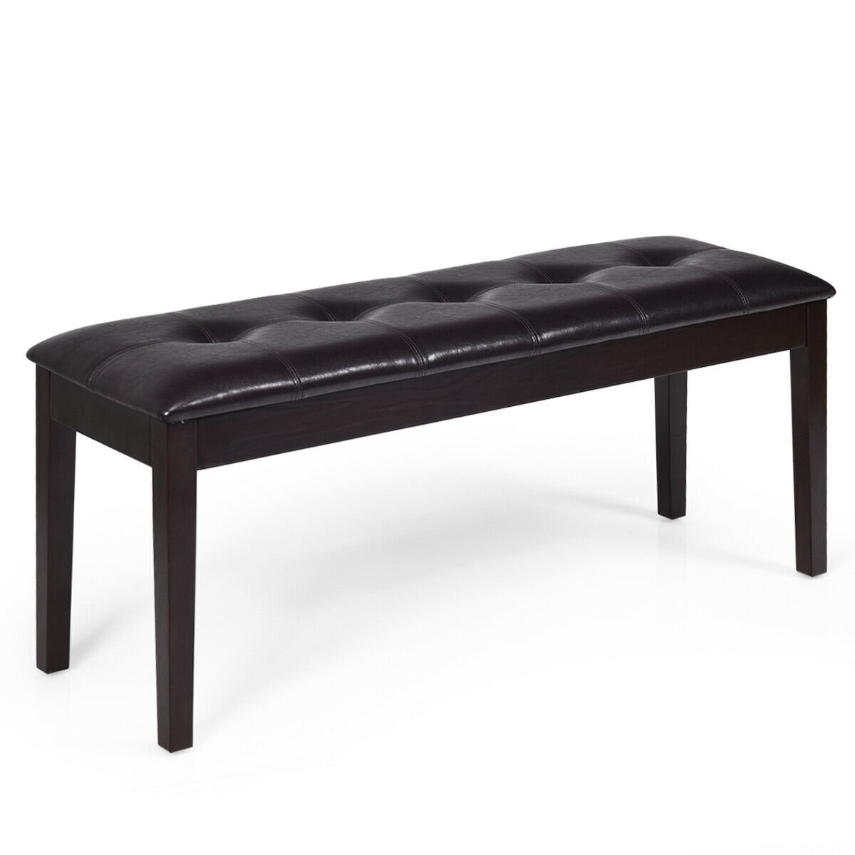 Upholstered Dining Room PU Bench Solid Wood Button Tufted, Brown Ottomans   at Gallery Canada