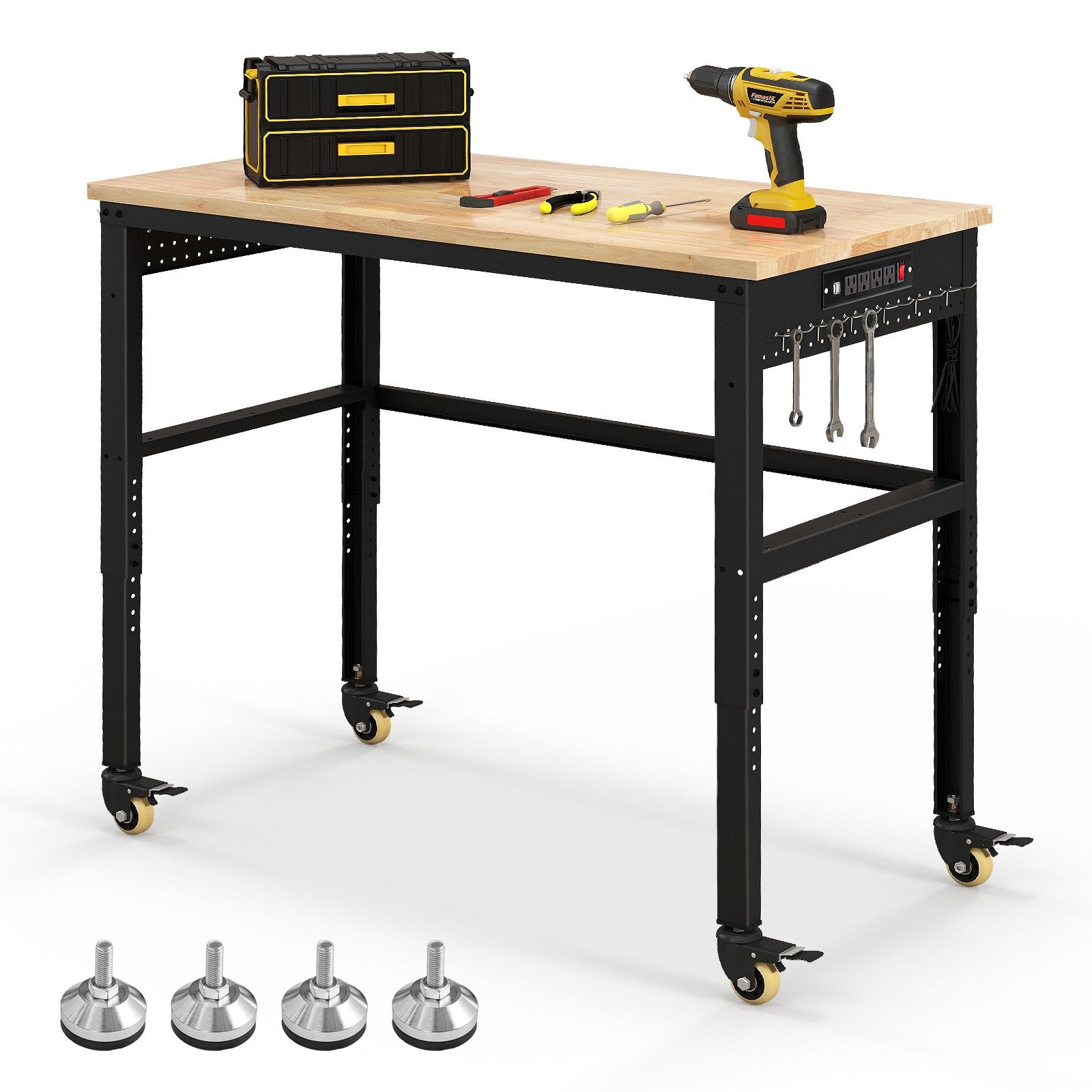 48 Inch Adjustable Work Bench with Power Outlets, Natural - Gallery Canada
