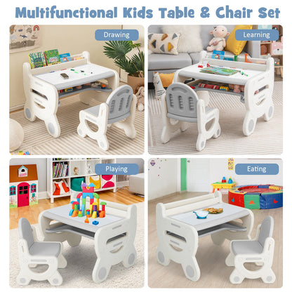 Kids Drawing Table and Chair Set with Watercolor Pens and Blackboard Eraser, Gray Kids Table & Chair Sets   at Gallery Canada