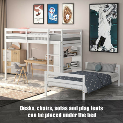 Twin Over Twin Loft Bunk Bed with Bookcase, White - Gallery Canada