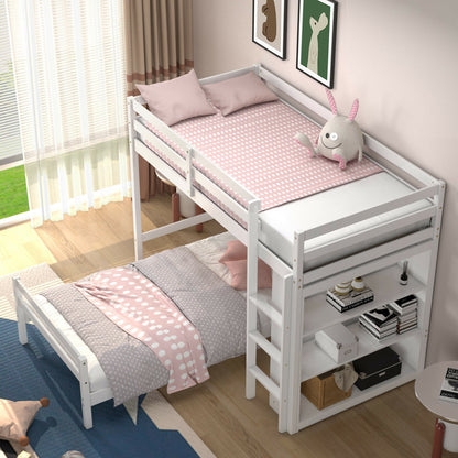 Twin Over Twin Loft Bunk Bed with Bookcase, White - Gallery Canada