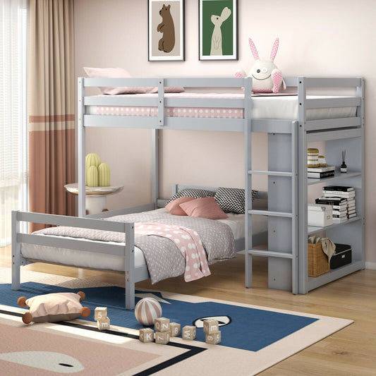 Twin Over Twin Loft Bunk Bed with Bookcase, Gray Bunk Bed Frame   at Gallery Canada