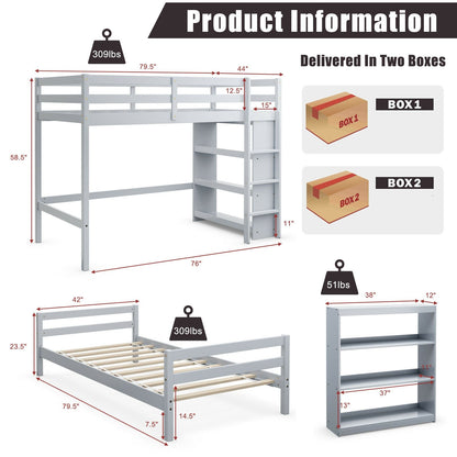 Twin Over Twin Loft Bunk Bed with Bookcase, Gray Bunk Bed Frame   at Gallery Canada