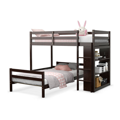 Twin Over Twin Loft Bunk Bed with Bookcase, Dark Brown Bunk Bed Frame   at Gallery Canada