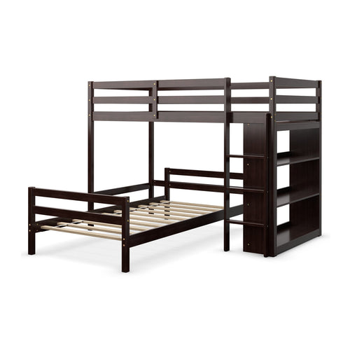 Twin Over Twin Loft Bunk Bed with Bookcase, Dark Brown