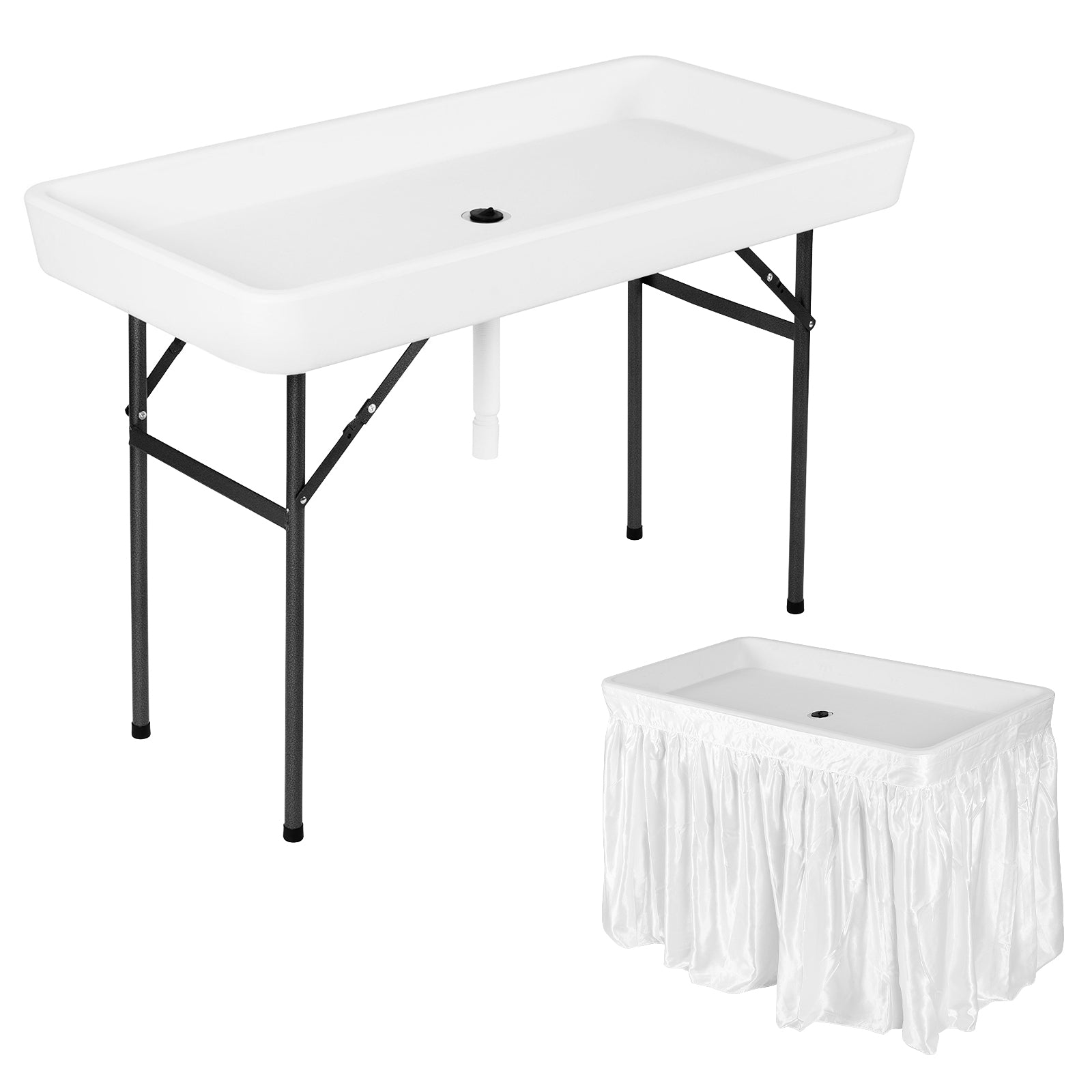 4 Feet Plastic Party Ice Folding Table with Matching Skirt, White Camping Furniture   at Gallery Canada