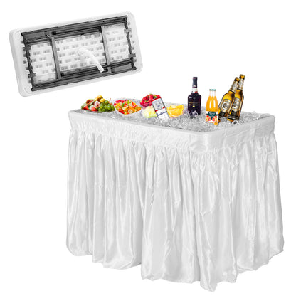 4 Feet Plastic Party Ice Folding Table with Matching Skirt, White Camping Furniture   at Gallery Canada