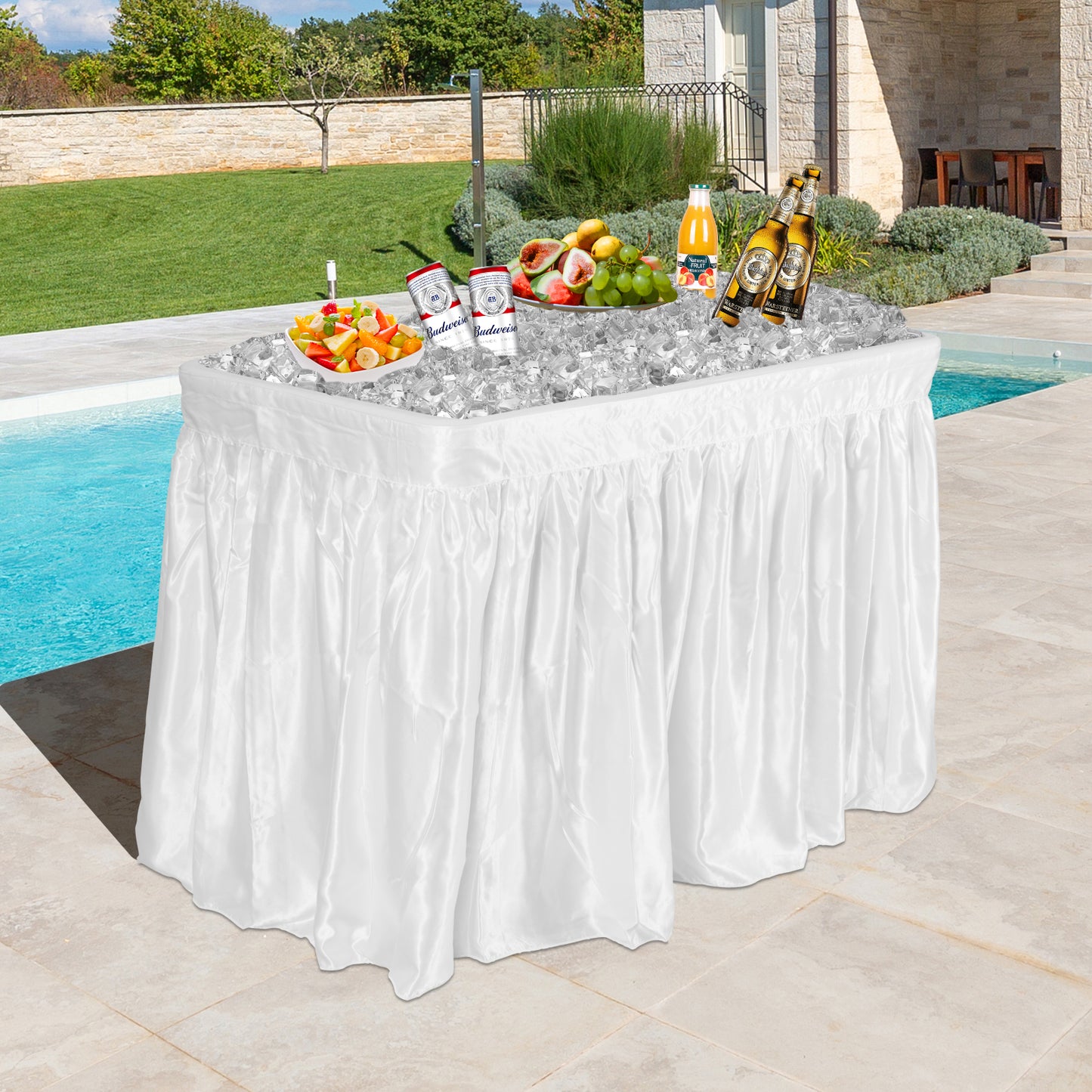 4 Feet Plastic Party Ice Folding Table with Matching Skirt, White Camping Furniture   at Gallery Canada