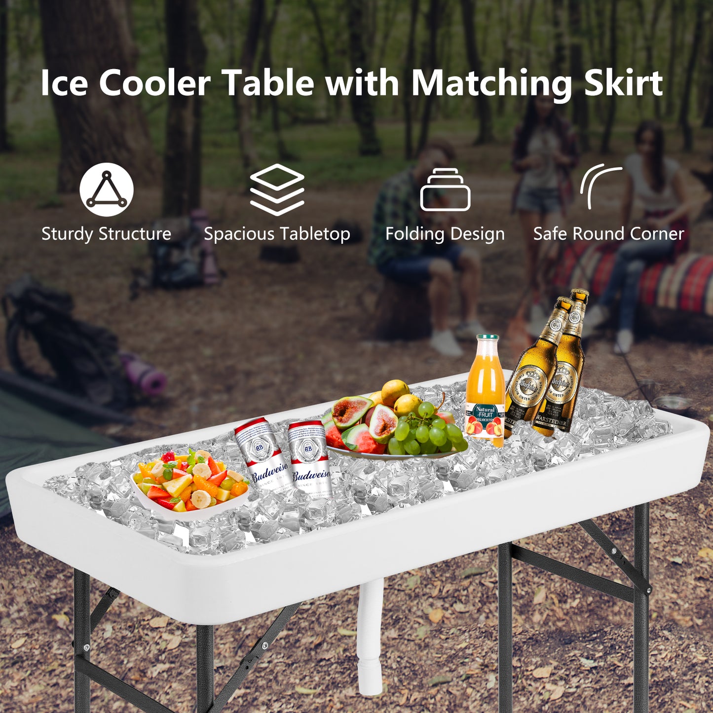 4 Feet Plastic Party Ice Folding Table with Matching Skirt, White Camping Furniture   at Gallery Canada