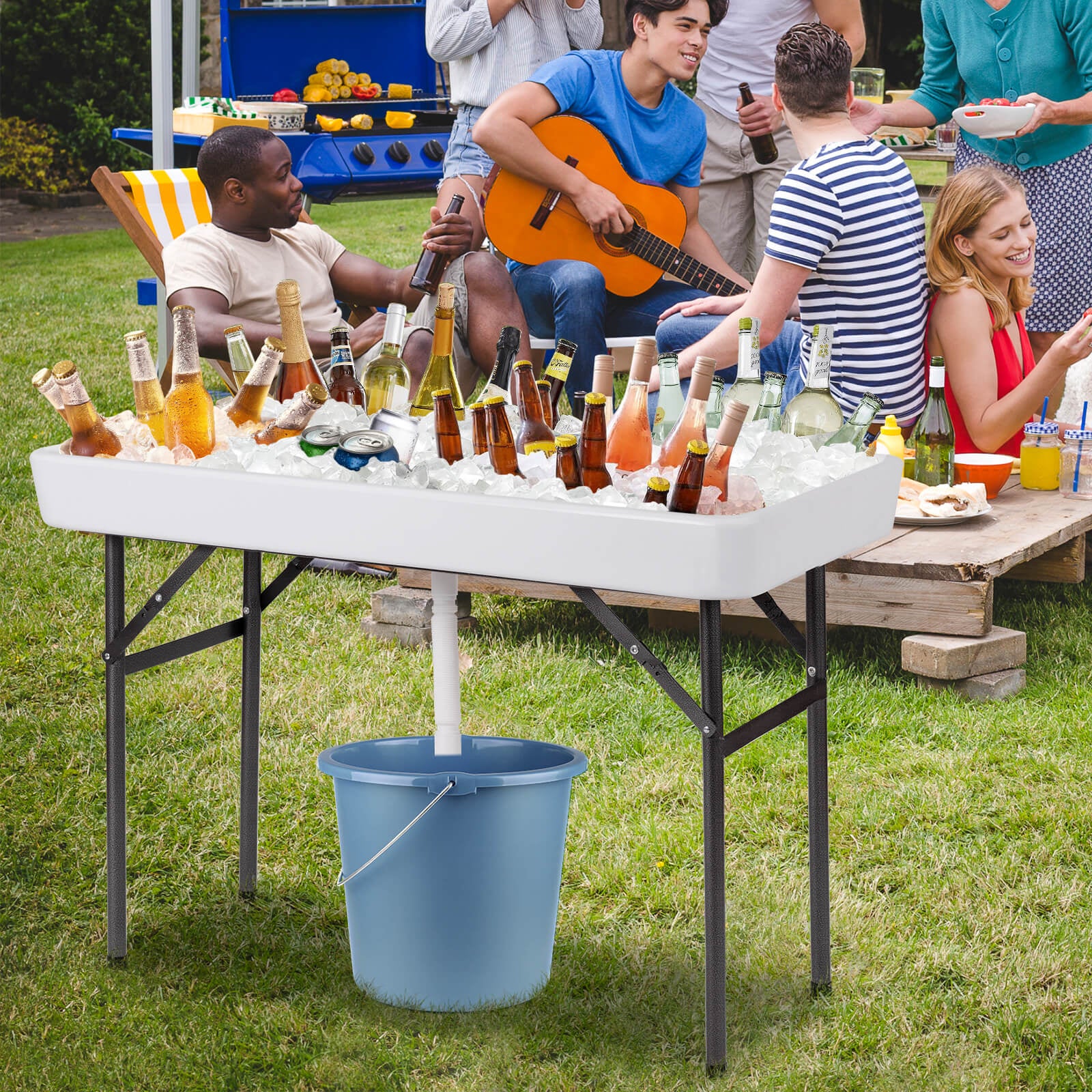 4 Feet Plastic Party Ice Folding Table with Matching Skirt, White Camping Furniture   at Gallery Canada