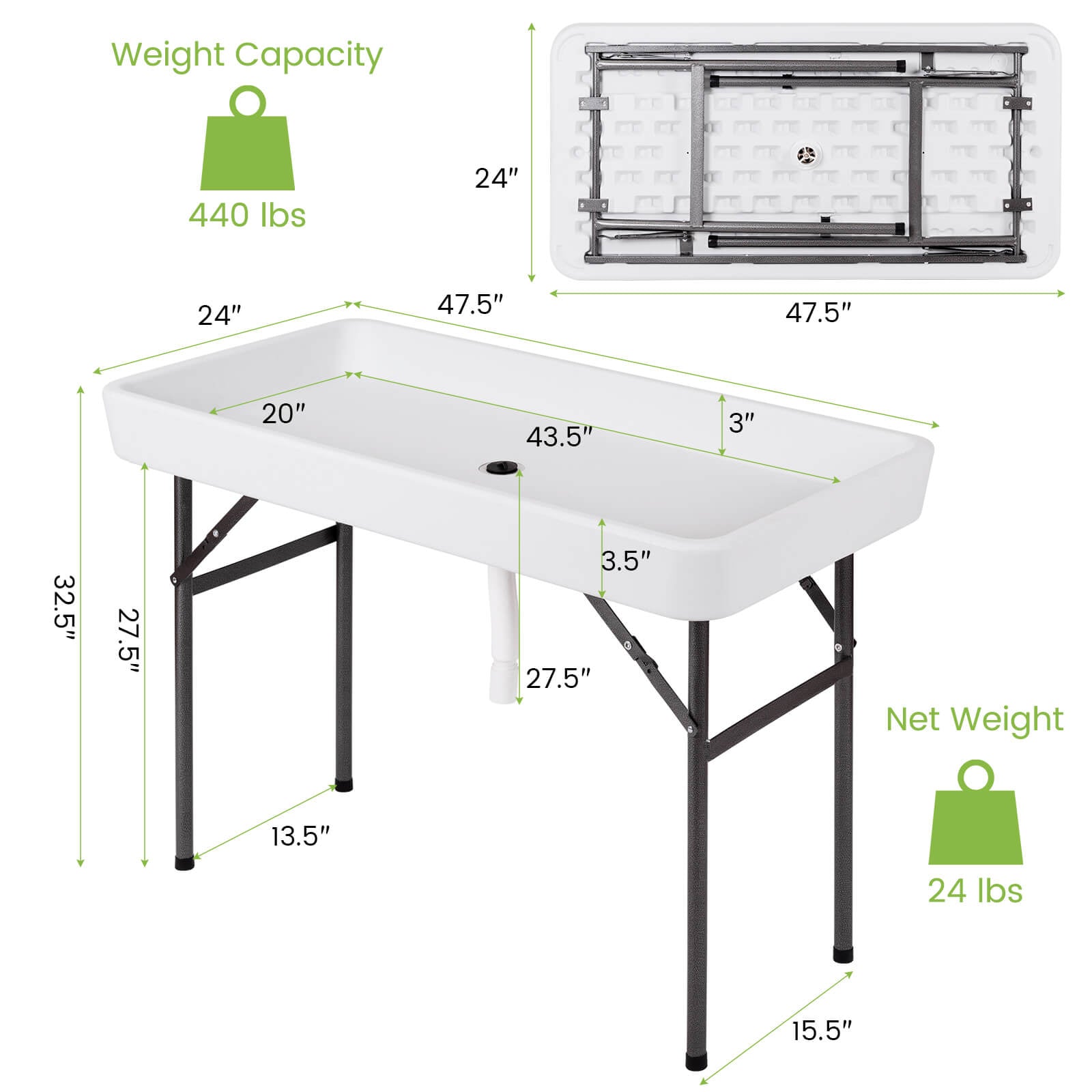 4 Feet Plastic Party Ice Folding Table with Matching Skirt, White Camping Furniture   at Gallery Canada