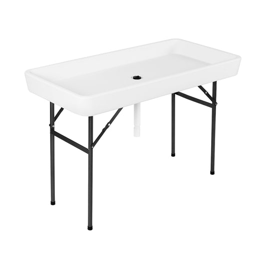 4 Feet Plastic Party Ice Folding Table with Matching Skirt, White Camping Furniture White  at Gallery Canada