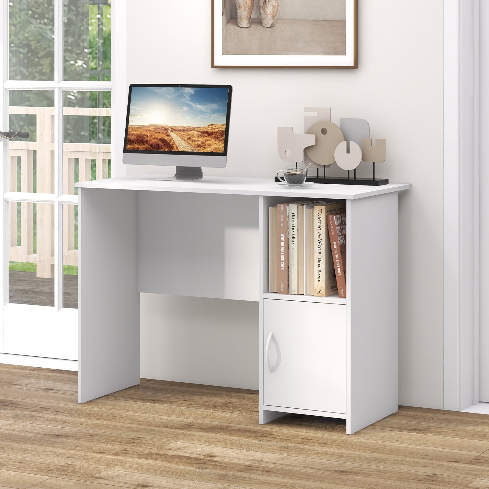 Modern Computer Desk with Cabinet, White Computer Desks   at Gallery Canada