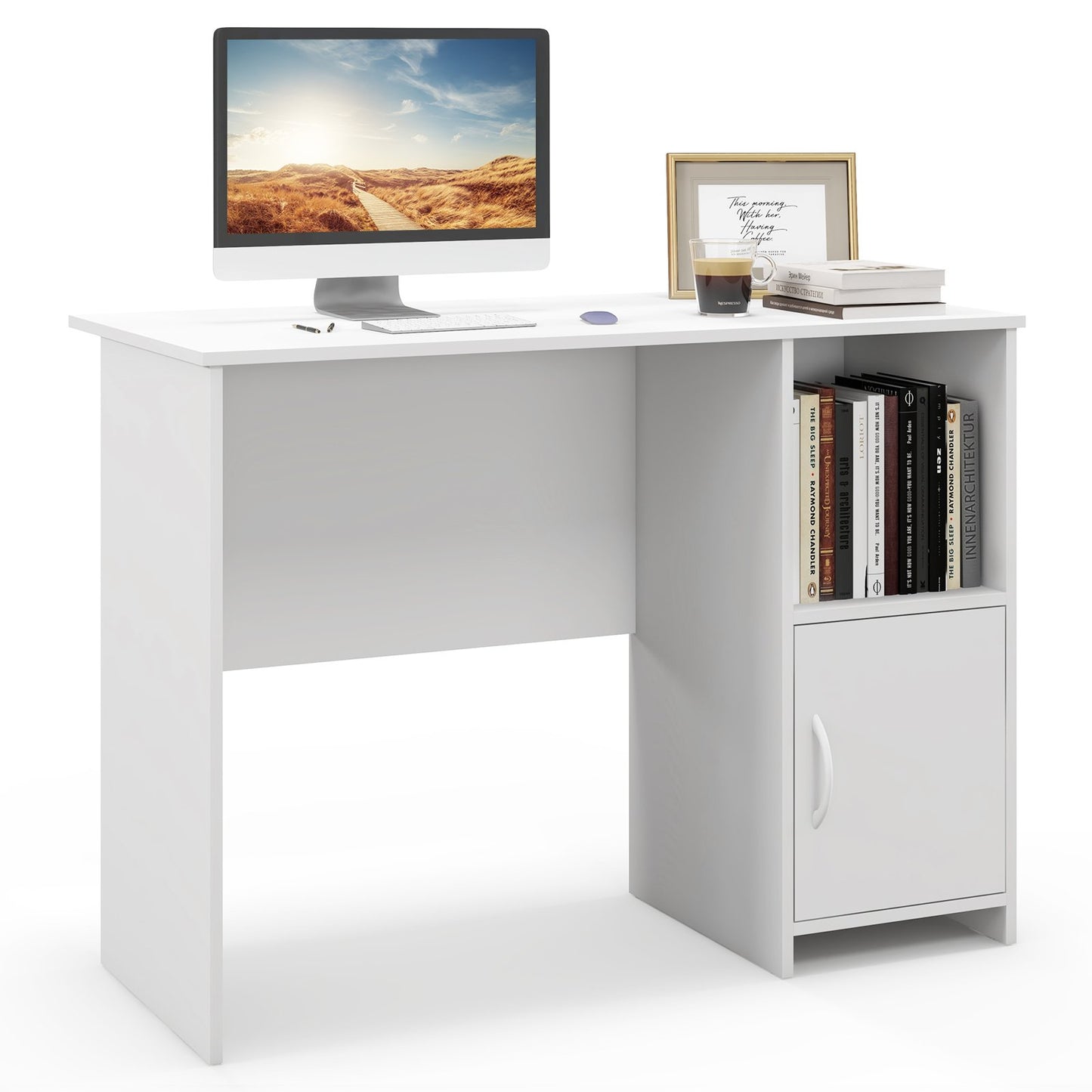 Modern Computer Desk with Cabinet, White Computer Desks   at Gallery Canada