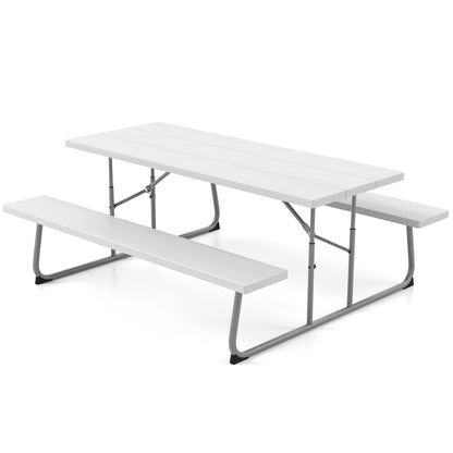 Folding Picnic Table Set with Metal Frame and All-Weather HDPE Tabletop  Umbrella Hole, White Outdoor Seating & Patio Chairs   at Gallery Canada