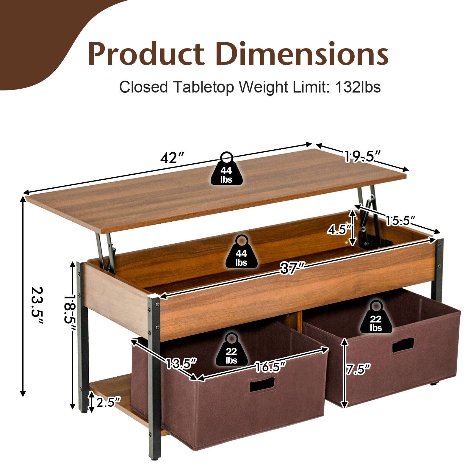 Lift Top Coffee Table Central Table with Drawers and Hidden Compartment for Living Room, Brown Coffee Tables   at Gallery Canada