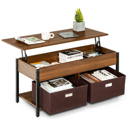 Lift Top Coffee Table Central Table with Drawers and Hidden Compartment for Living Room, Brown Coffee Tables   at Gallery Canada