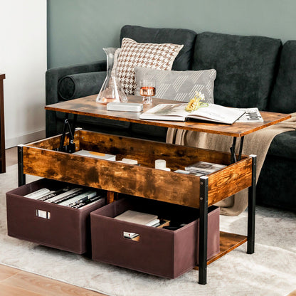 Lift Top Coffee Table Central Table with Drawers and Hidden Compartment for Living Room, Rustic Brown Coffee Tables   at Gallery Canada