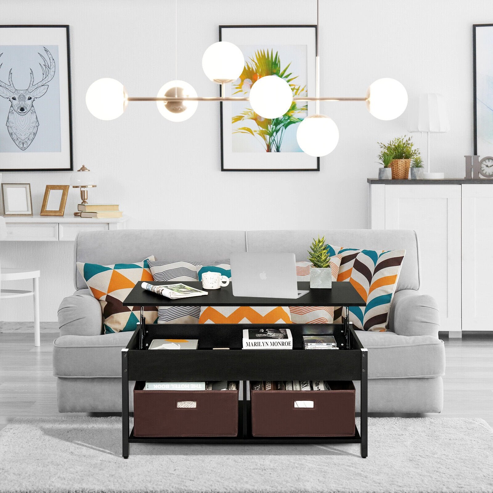 Lift Top Coffee Table Central Table with Drawers and Hidden Compartment for Living Room, Black Coffee Tables   at Gallery Canada