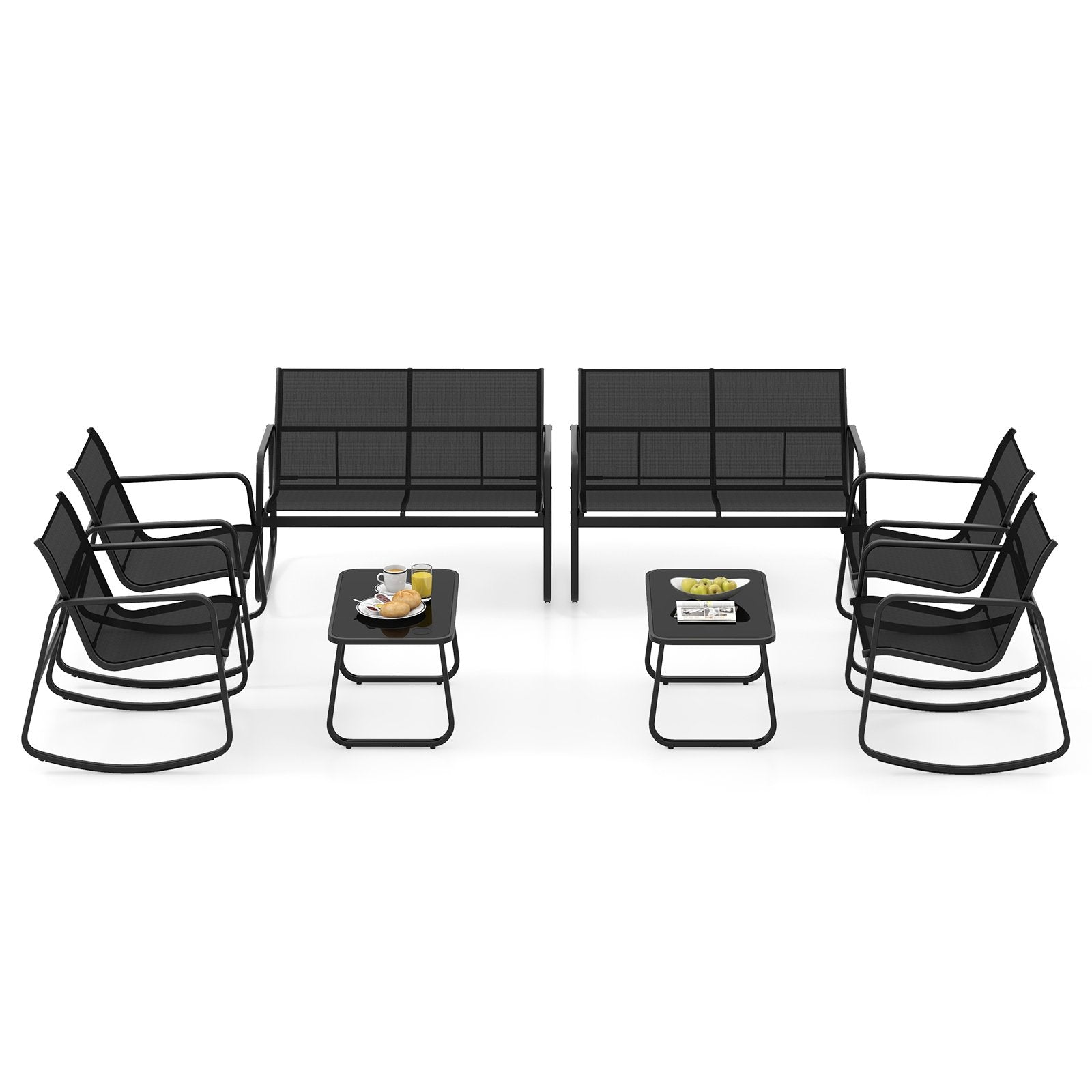 4 Piece Patio Rocking Set with Glass-Top Table, Black Patio Conversation Sets   at Gallery Canada