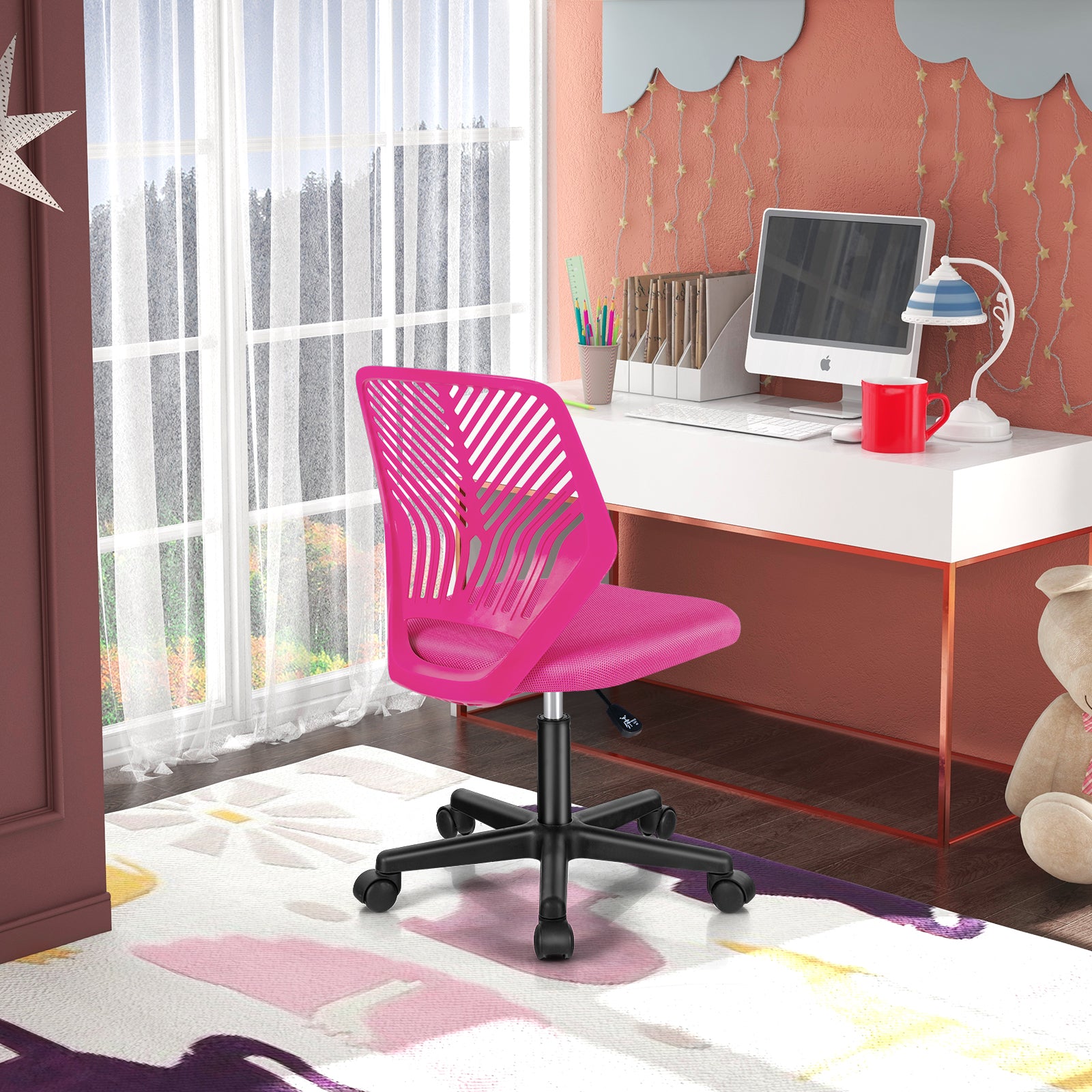 Height-adjustable Ergonomic Kids Desk Chair with Universal Casters, Pink Kids Chairs & Seating   at Gallery Canada