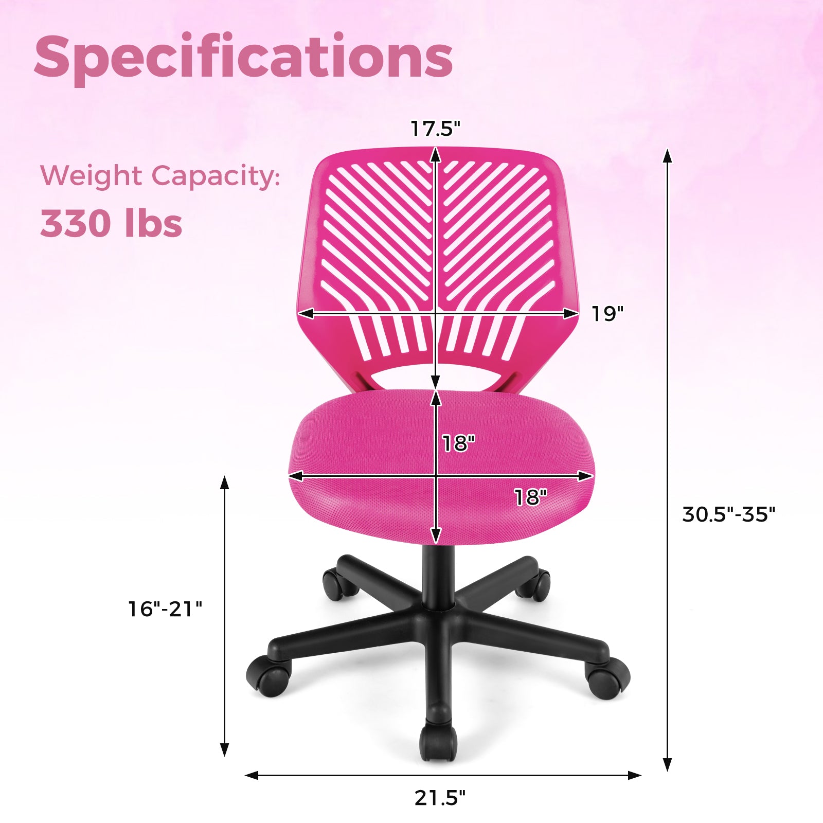 Height-adjustable Ergonomic Kids Desk Chair with Universal Casters, Pink Kids Chairs & Seating   at Gallery Canada