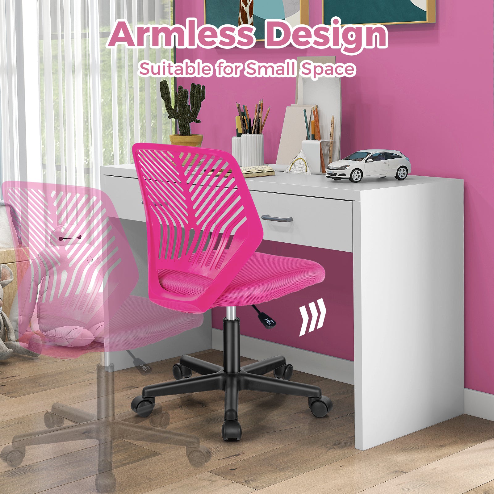 Height-adjustable Ergonomic Kids Desk Chair with Universal Casters, Pink Kids Chairs & Seating   at Gallery Canada