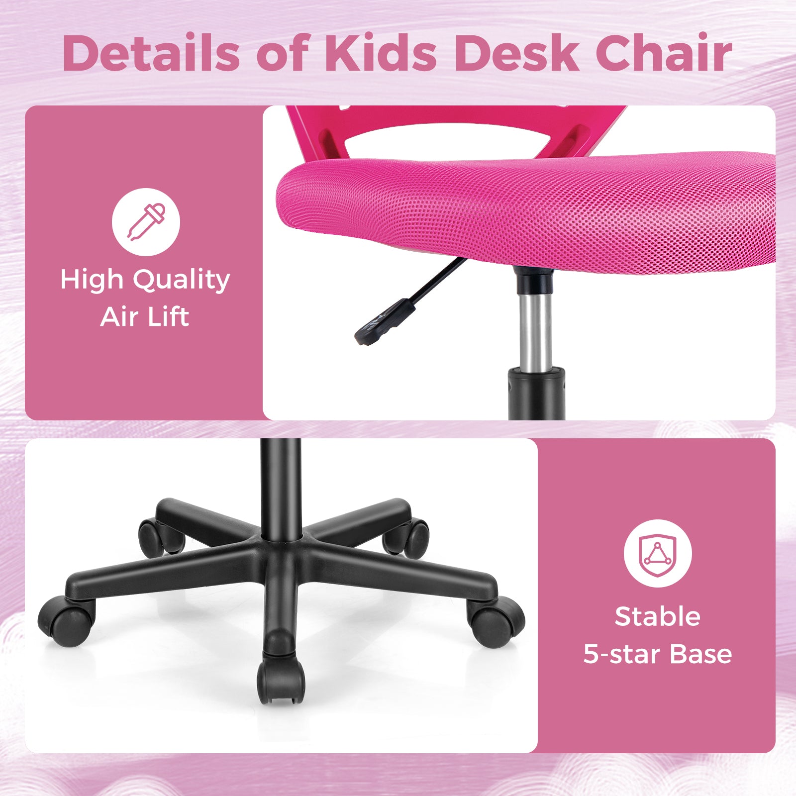 Height-adjustable Ergonomic Kids Desk Chair with Universal Casters, Pink Kids Chairs & Seating   at Gallery Canada