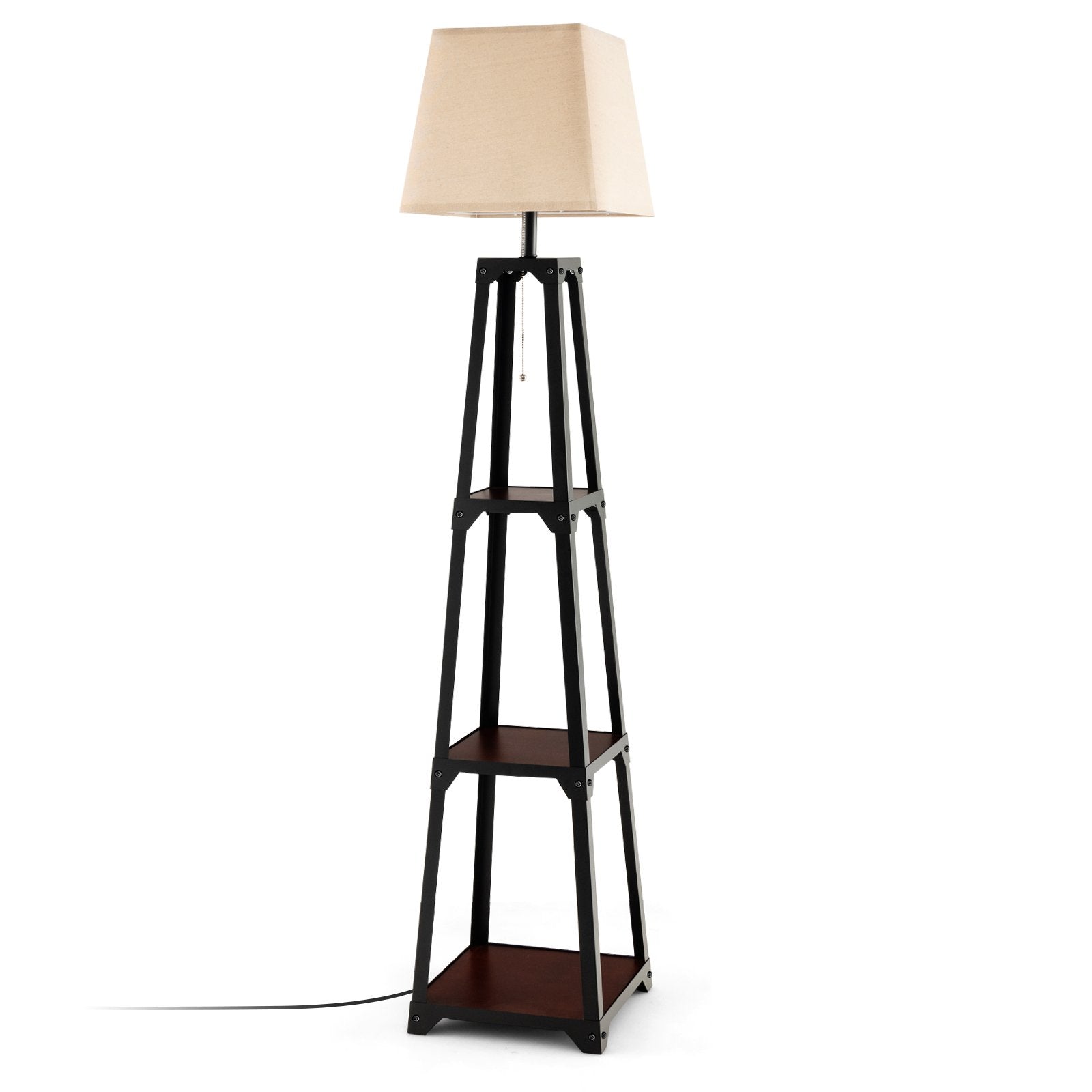 Trapezoidal Designed Floor Lamp with 3 Tiered Storage Shelf, Brown Table & Floor Lamps   at Gallery Canada