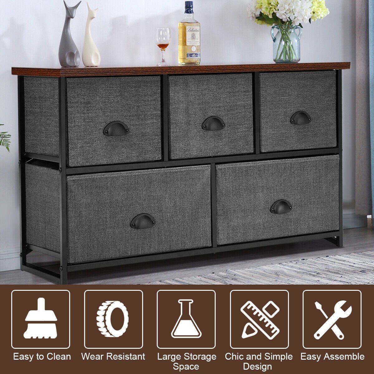 Wood Dresser Storage Unit Side Table Display Organizer, Gray Dressers & Chests   at Gallery Canada