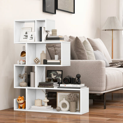 5-Tier S-Shaped Bookshelf Geometric Z-Shelf Bookcase with Open Cubes, White Bookcases   at Gallery Canada