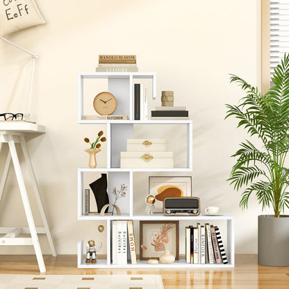 5-Tier S-Shaped Bookshelf Geometric Z-Shelf Bookcase with Open Cubes, White Bookcases   at Gallery Canada