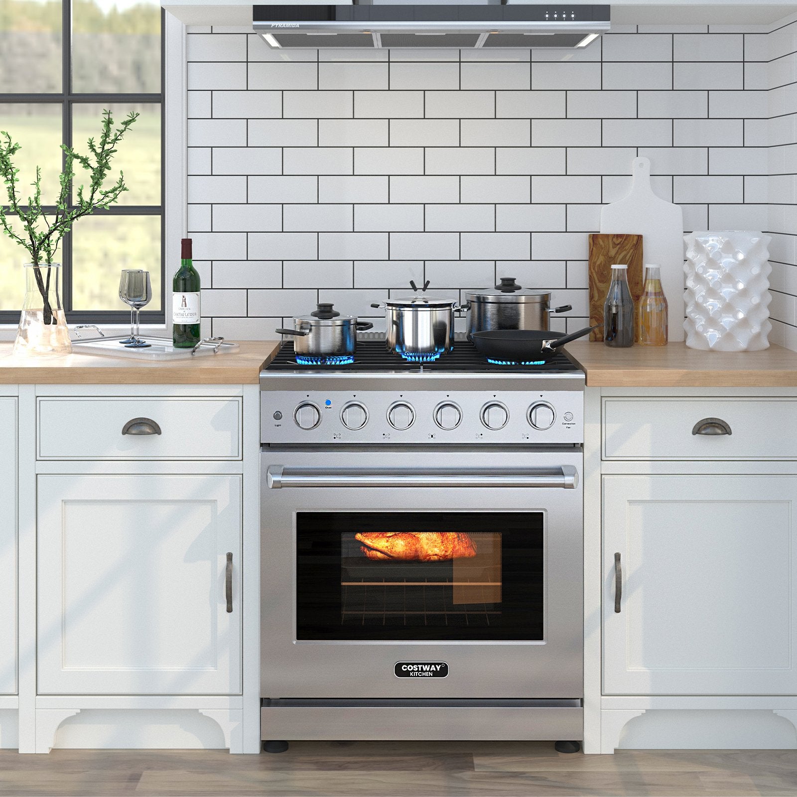 30 Inches 120V Natural Gas Range with 5 Burners Cooktop, Silver Toaster Ovens   at Gallery Canada