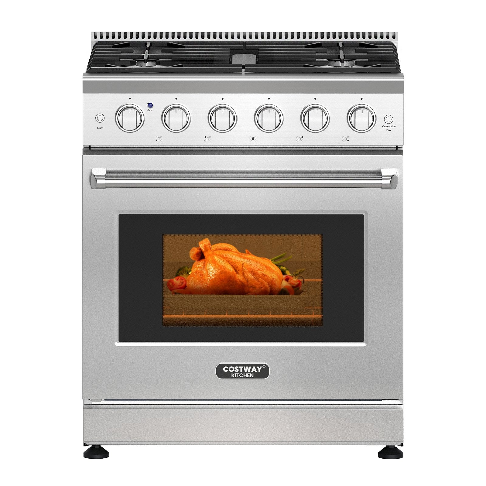 30 Inches 120V Natural Gas Range with 5 Burners Cooktop, Silver Toaster Ovens   at Gallery Canada