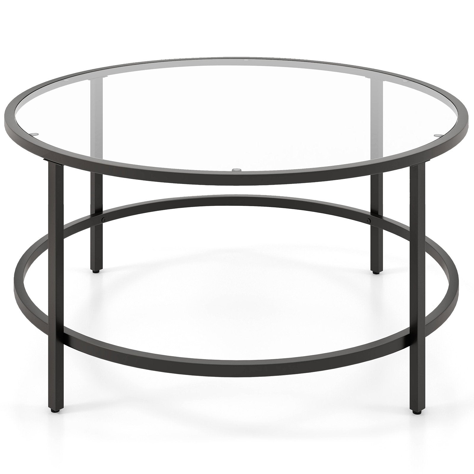 36 Inch Round Coffee Table with Tempered Glass Tabletop, Black Coffee Tables   at Gallery Canada