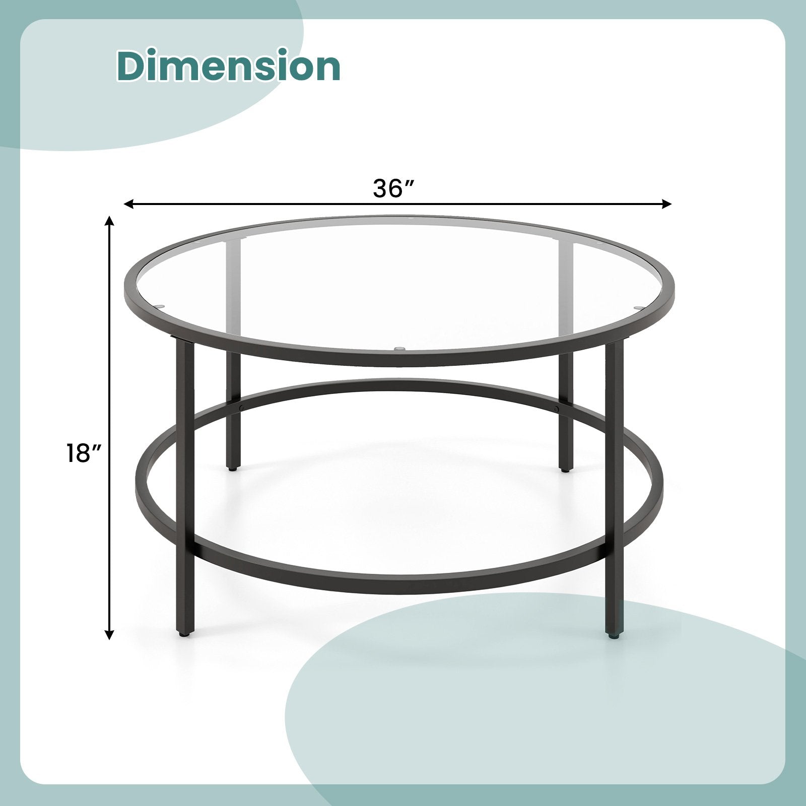 36 Inch Round Coffee Table with Tempered Glass Tabletop, Black Coffee Tables   at Gallery Canada