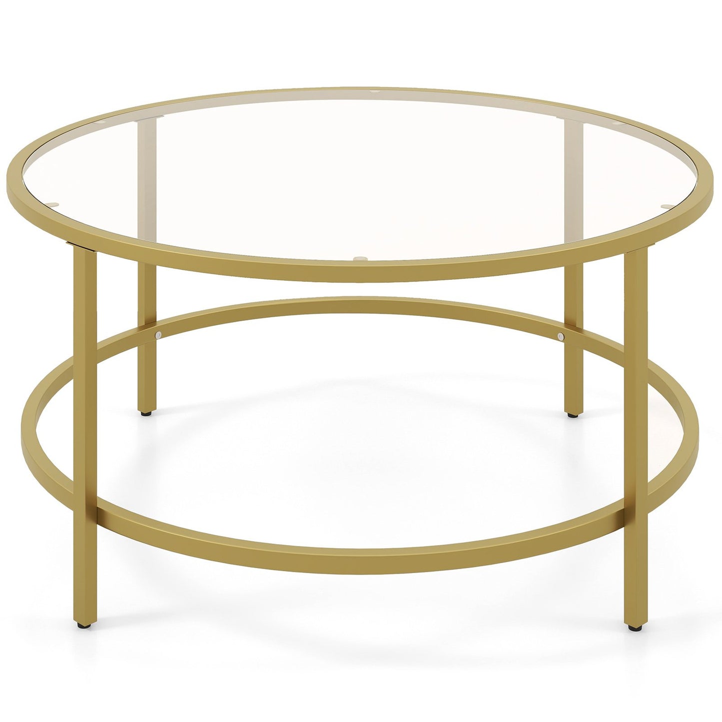 36 Inch Round Coffee Table with Tempered Glass Tabletop, Golden Coffee Tables   at Gallery Canada