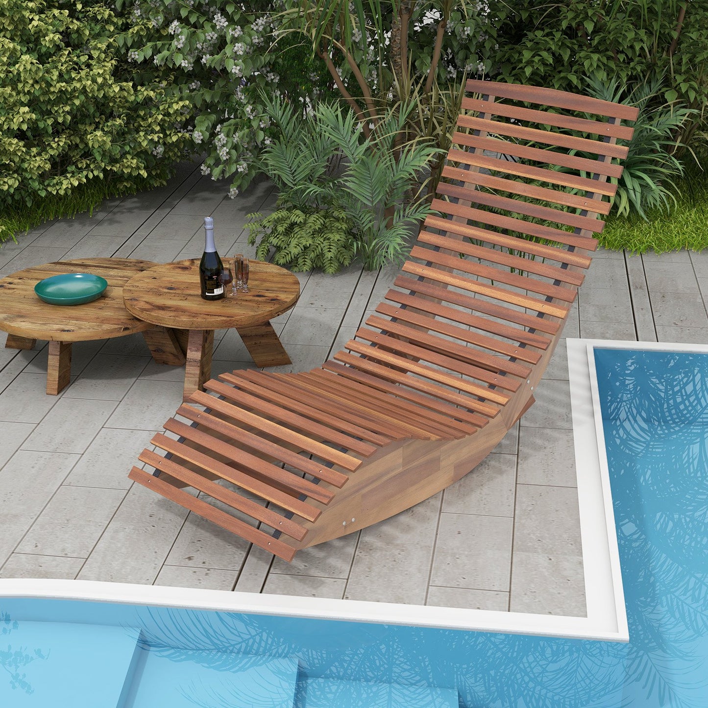 Outdoor Acacia Wood Rocking Chair with Widened Slatted Seat and High Back, Natural Patio Rocking Chairs & Gliders   at Gallery Canada