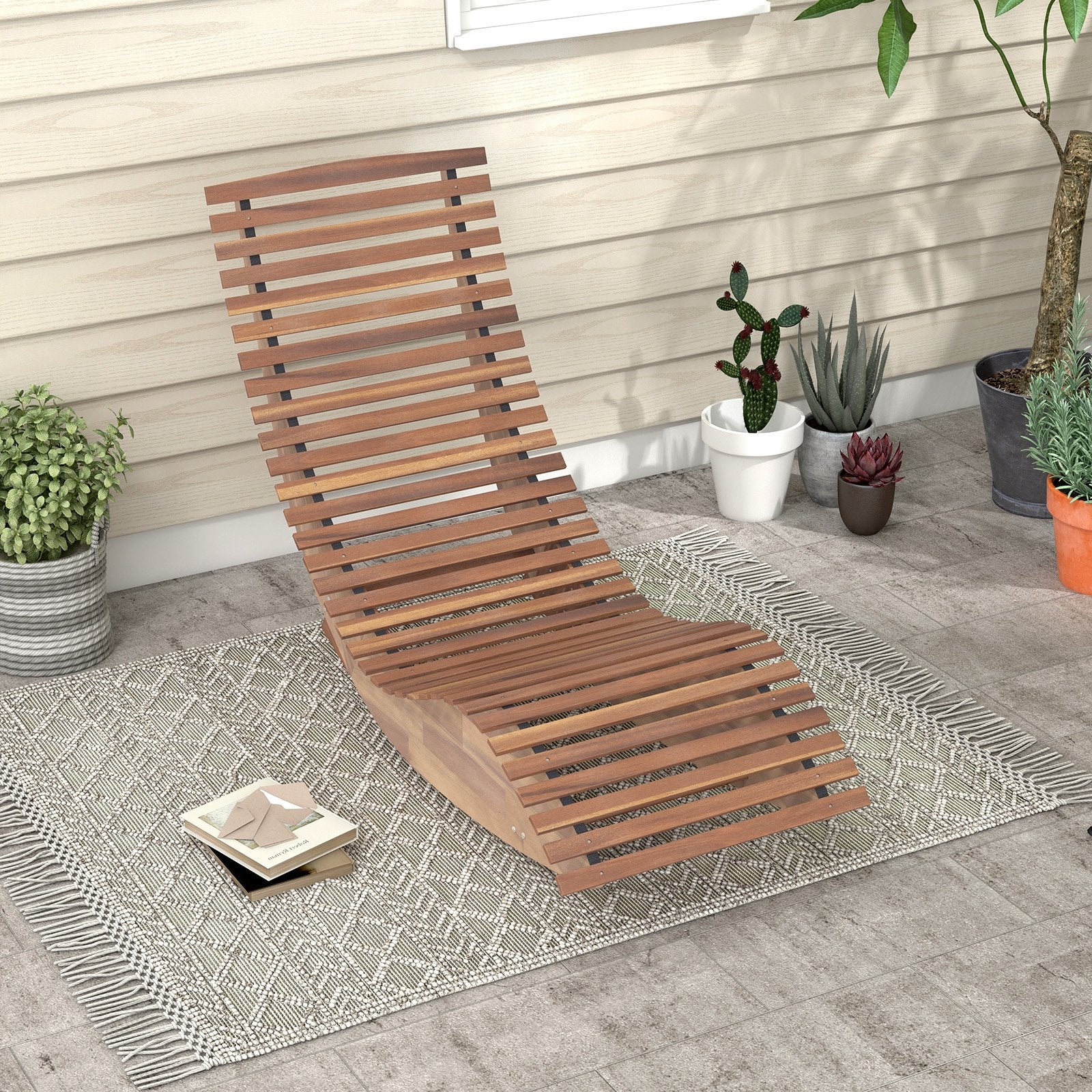 Outdoor Acacia Wood Rocking Chair with Widened Slatted Seat and High Back, Natural Patio Rocking Chairs & Gliders   at Gallery Canada