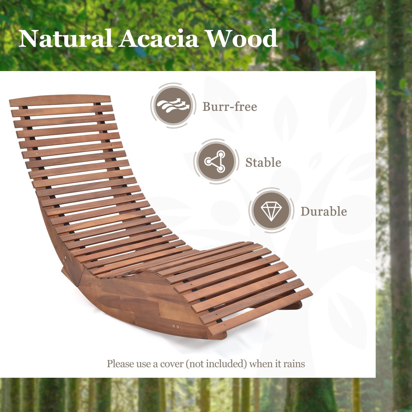 Outdoor Acacia Wood Rocking Chair with Widened Slatted Seat and High Back, Natural Patio Rocking Chairs & Gliders   at Gallery Canada