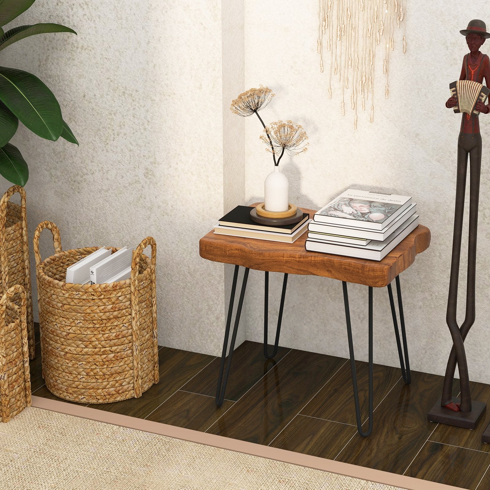 Rectangular Reclaimed Recycled Teak Wood End Table, Brown End & Side Tables   at Gallery Canada